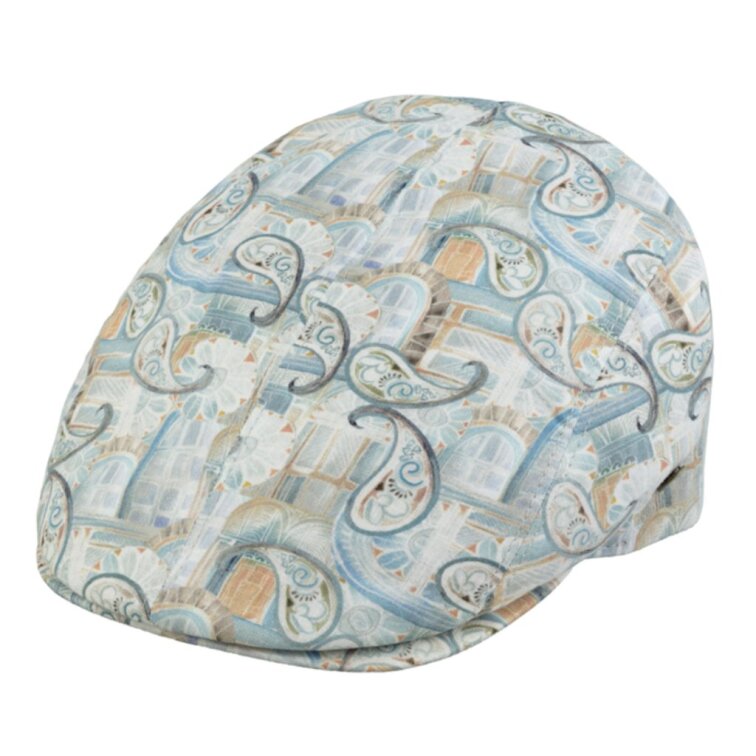 Pánská letní lněná bekovka Fiebig UV 30 – modrý vzor