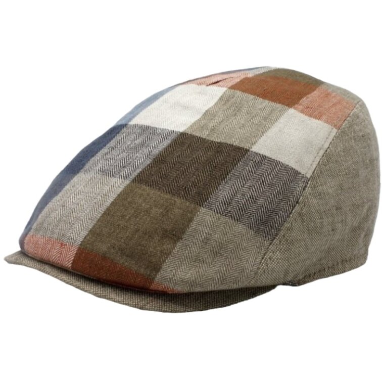 Lněná béžová kostkovaná letní bekovka 