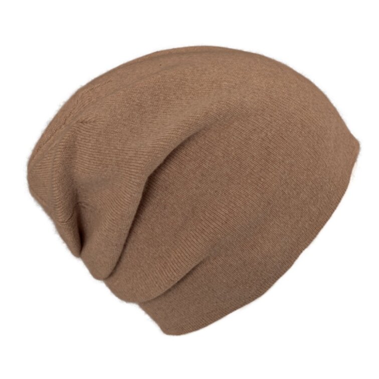 Dámská kašmírová čepice koňaková – vzadu seskládaná