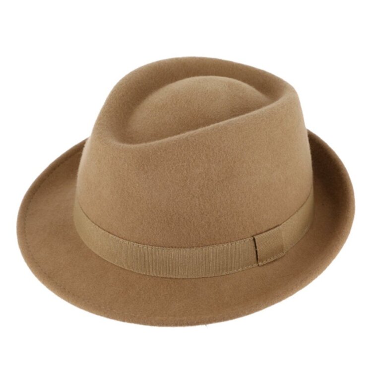 Klasický trilby klobouk vlněný s malou krempou - béžový s béžovou stuhou