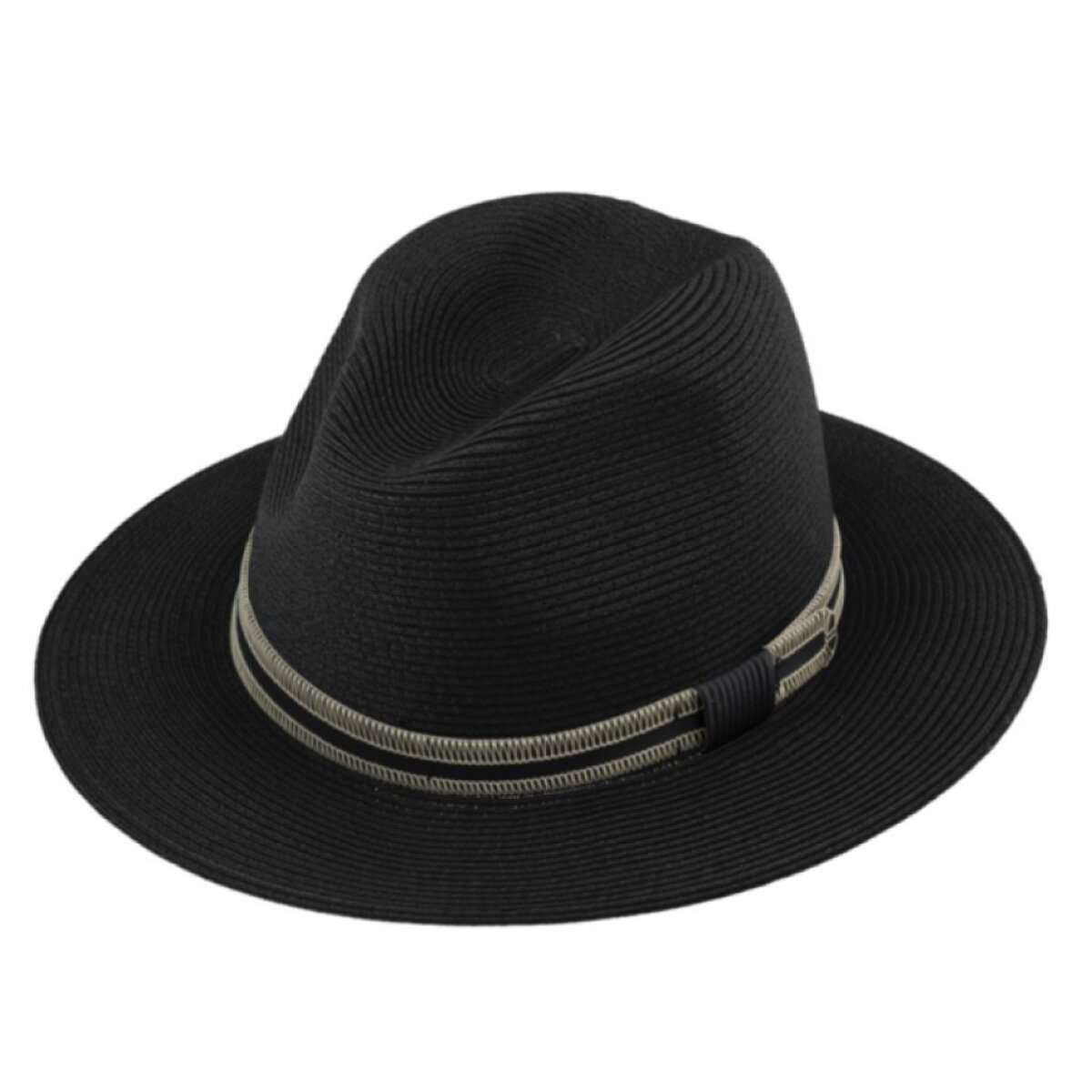 Letní Fedora černý klobouk s koženým páskem - Fiebig