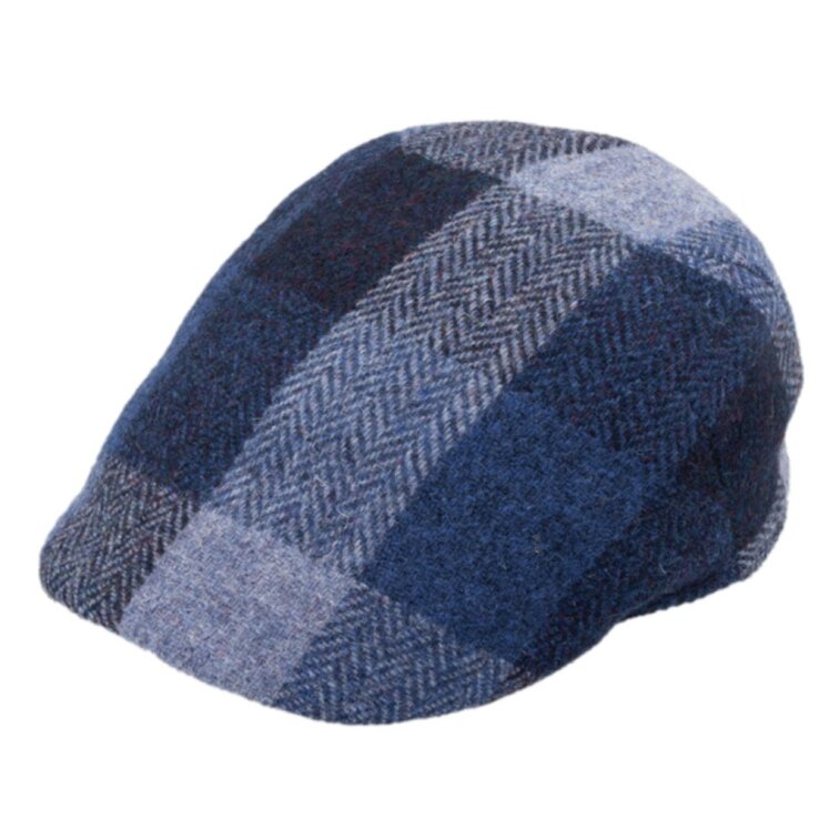 Pánská kostkovaná modrá vlněná bekovka - Fiebig - Harris Tweed