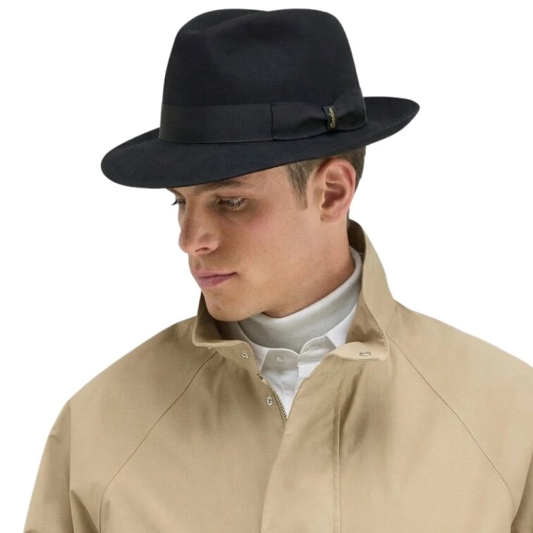Luxusní černý klobouk Fedora - 50 grammi Borsalino