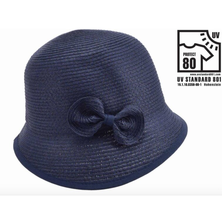 Letní dámský nemačkavý tmavě modrý klobouk s mašličkou - cloche - Seeberger