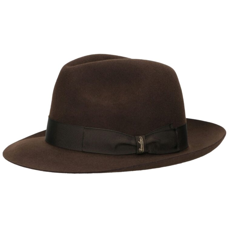 Luxusní hnědý klobouk Fedora se střední krempou - Borsalino