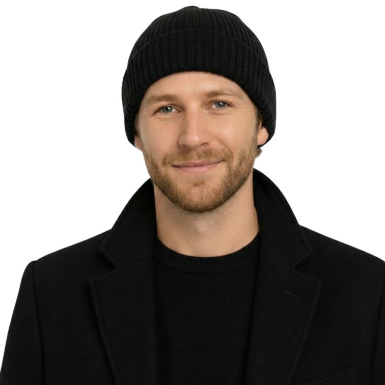 Černá čepice Fiebig - 100 % vlna Merino