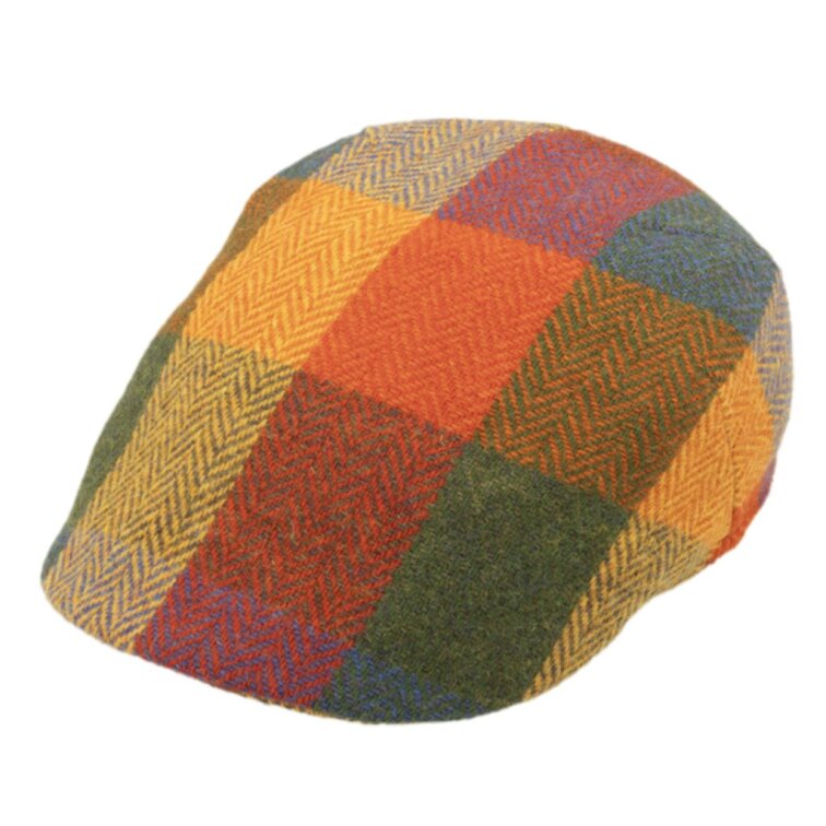 Pánská kostkovaná vlněná bekovka Cinnamon - Fiebig - Harris Tweed