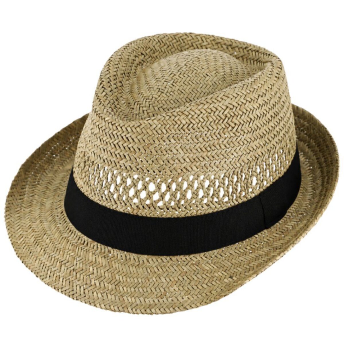 Slaměný trilby klobouk s černou stuhou - Fiebig