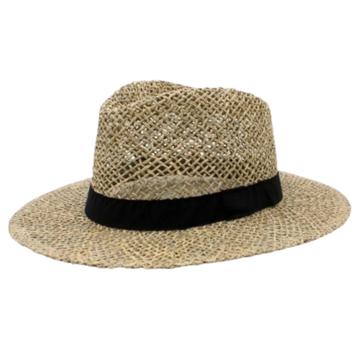 Pánský letní slaměný klobouk Fedora z mořské trávy s černou stuhou