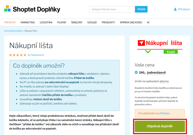 Nákupní lišta - Funkce a přínos