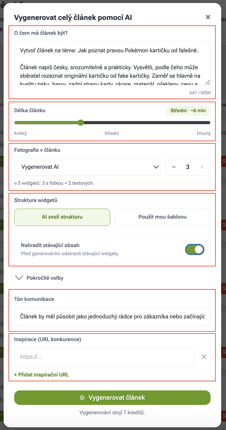Jak si předpřipravit článek pomocí AI na e-shopu