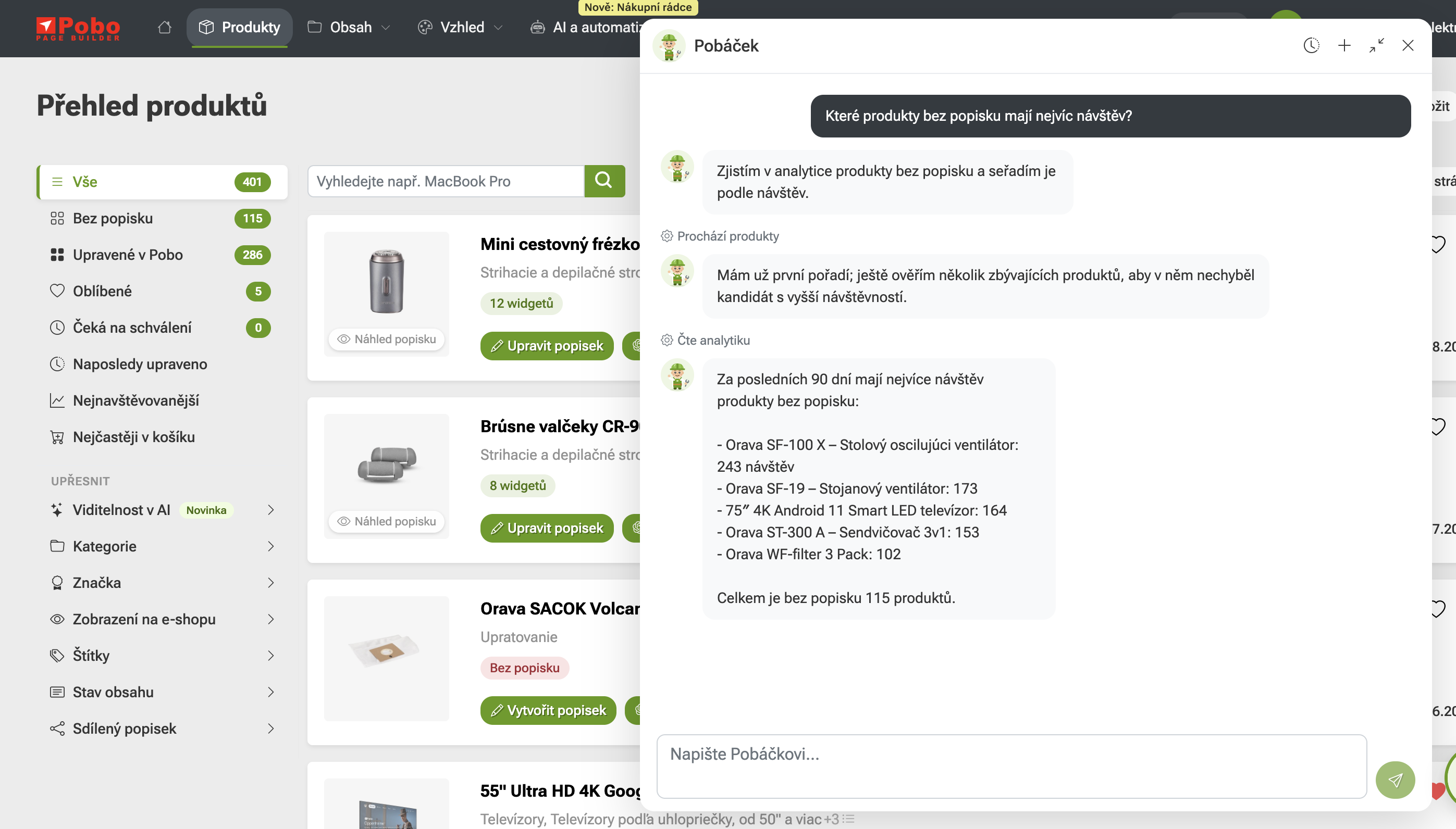 Otestujte nákupního rádce na Vašem e-shopu a ovládejte Pobo přes chat
