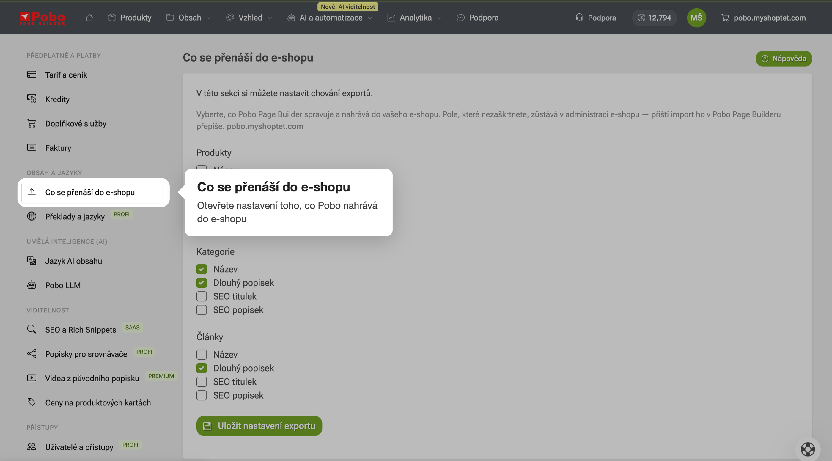 Jak nastavit, co se z Pobo přenáší do e-shopu?