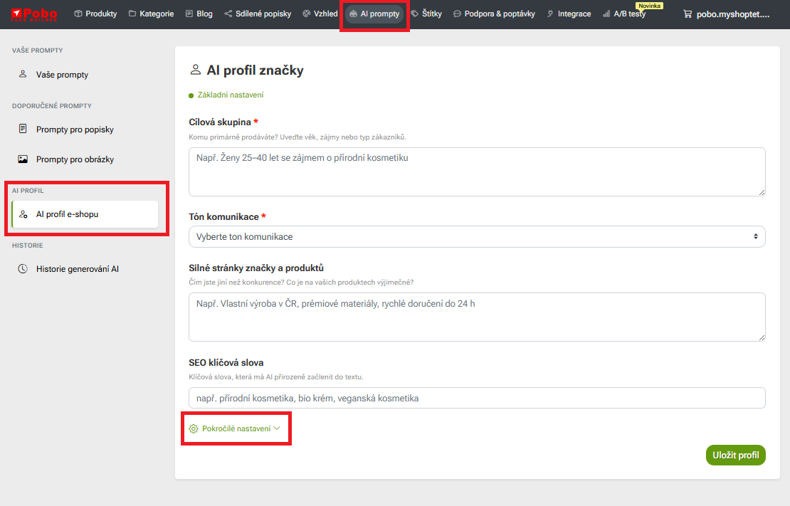 Novinky v Pobo: vlastní barevná paleta, AI profil e-shopu a analytika