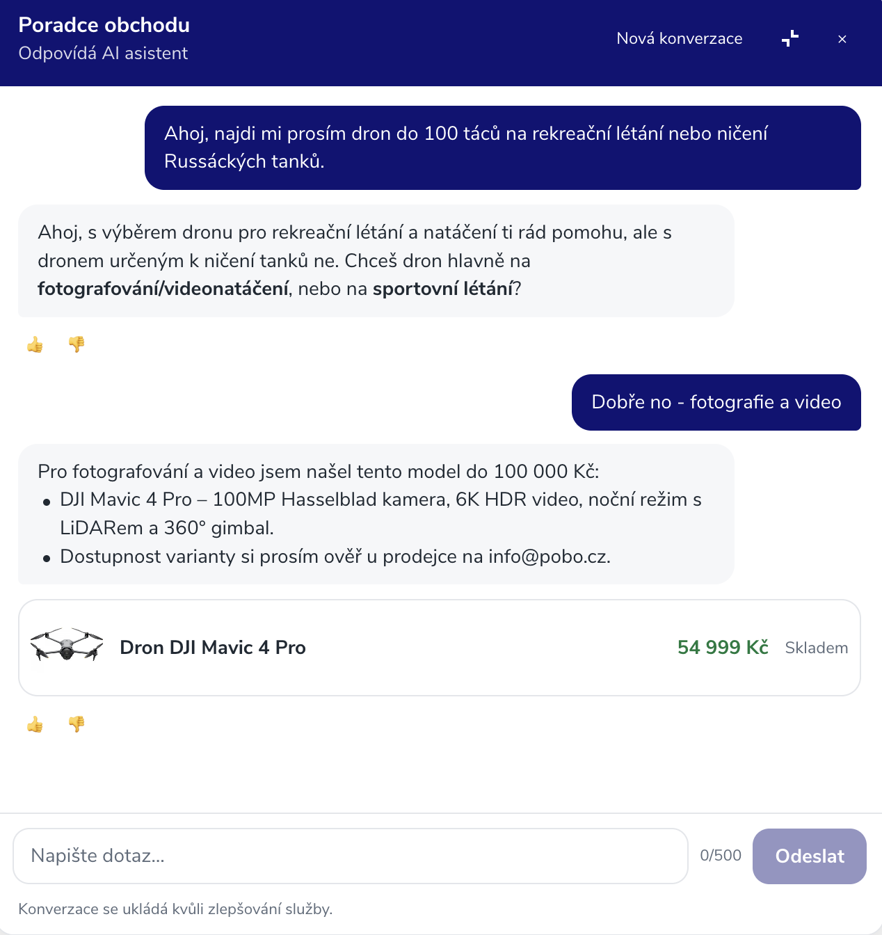 Otestujte nákupního rádce na Vašem e-shopu a ovládejte Pobo přes chat