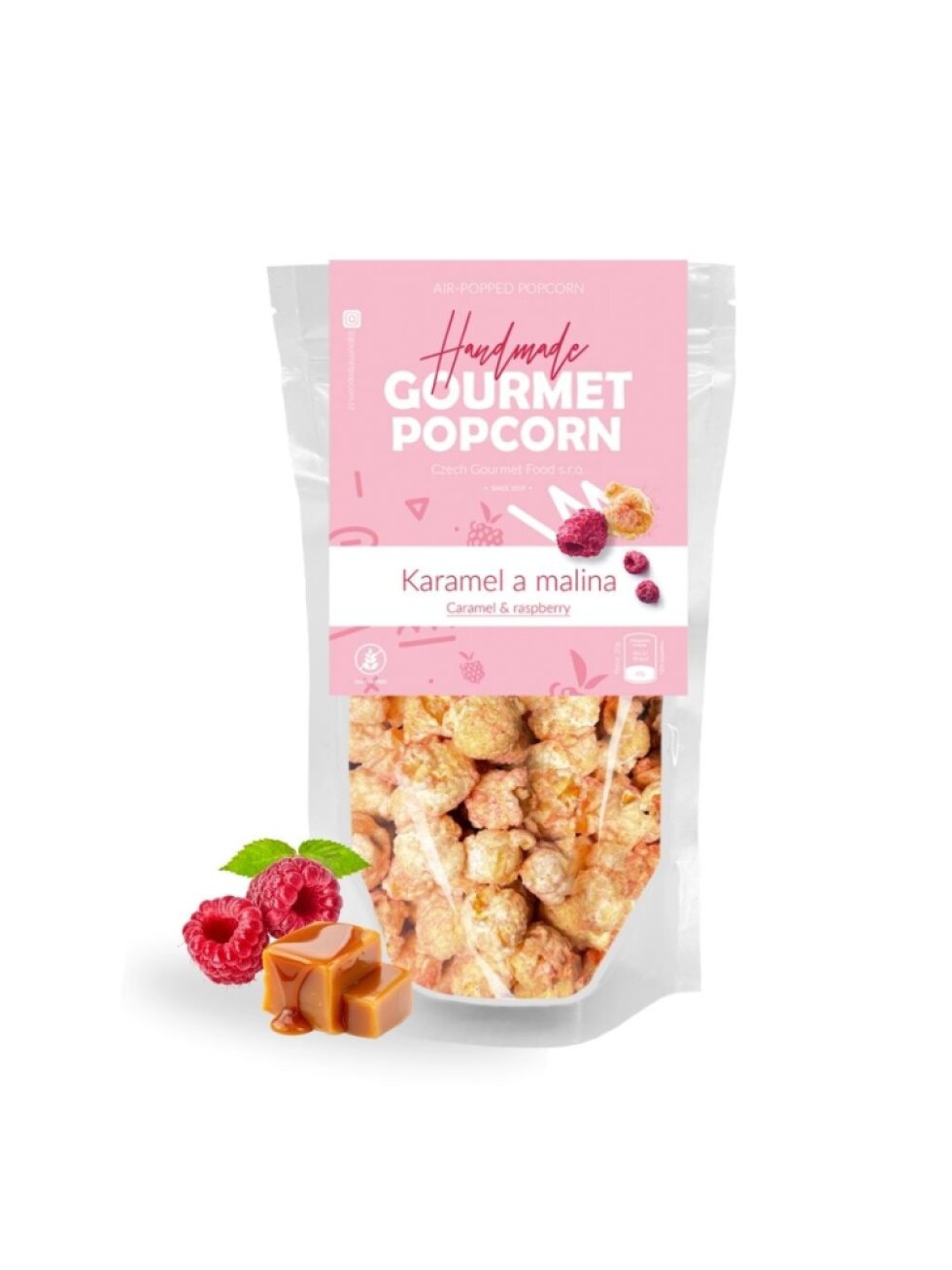Gourmet Popcorn Karamel a Malina 70g - Ručně Vyráběný