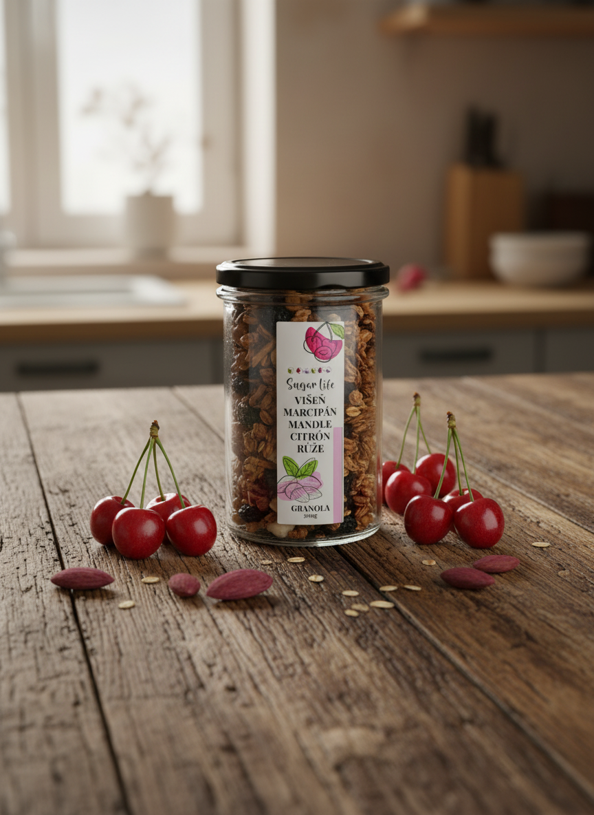 Višňová granola s marcipánem a růžemi Sugar Life