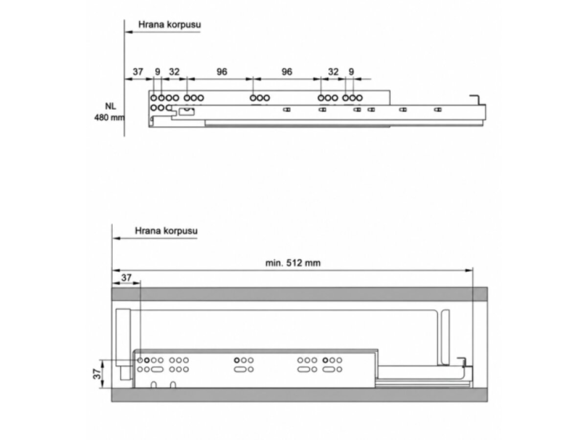Výsuvná vnitřní zásuvka PURO 600 mm