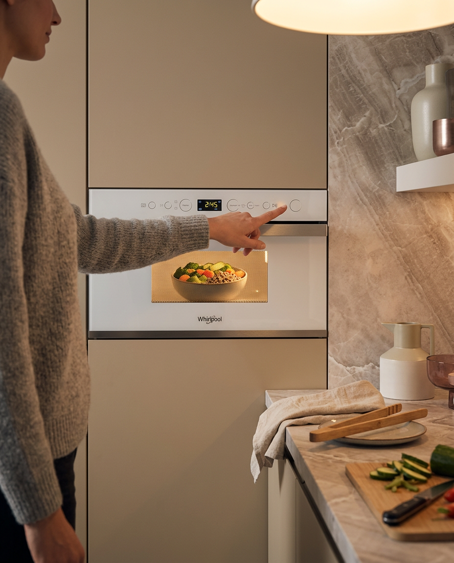 Whirlpool WMN14BW – vestavná mikrovlnná trouba s grilem 22 l, Crisp, Quartz Grill a Jet Defrost