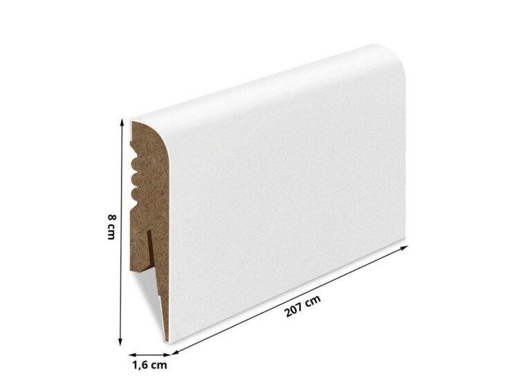 Podlahová lišta MDF hladká - biela 8x1,6cm profil R8