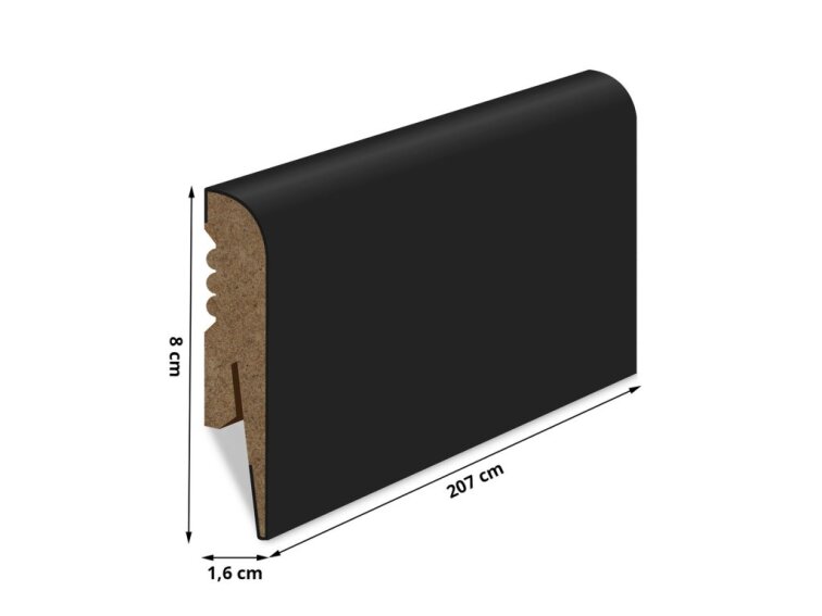 Podlahová lišta MDF hladká - čierna 8x1,6cm profil R8