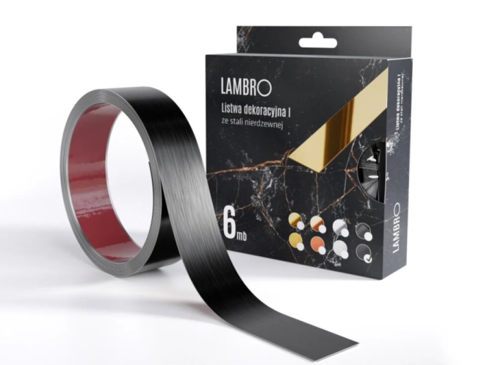 Samolepiaci kovový dekoračný pás plochý - čierna matná 600 x 3,8 cm