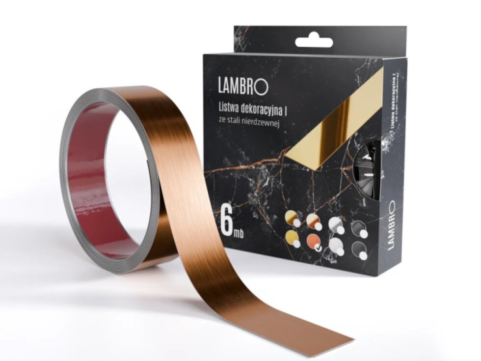 Samolepiaci kovový dekoračný pás plochý - medená matná 600 x 3,8 cm