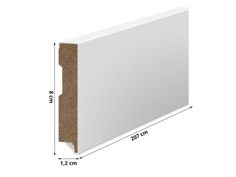 Podlahová lišta MDF hladká - biela, hrúbka 12mm