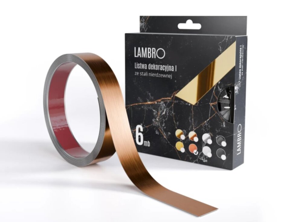 Samolepiaci kovový dekoračný pás plochý - medená matná 600 x 2,8 cm