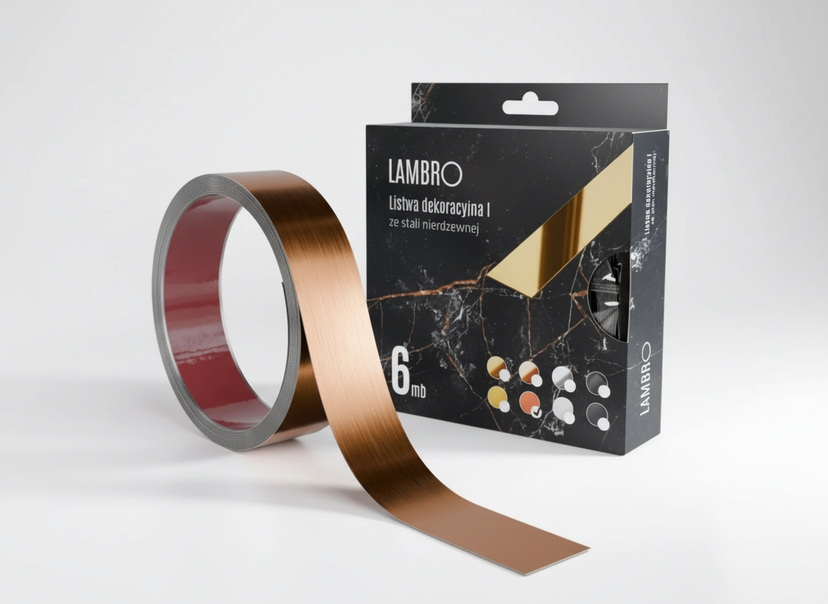 Samolepiaci kovový dekoračný pás plochý - medená matná 600 x 3,8 cm