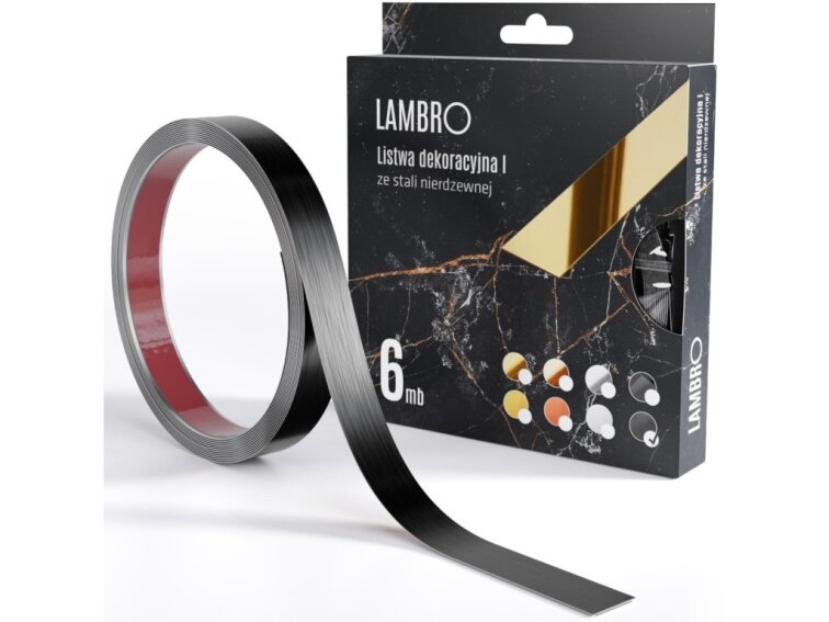 Samolepiaci kovový dekoračný pás plochý - čierna matná 600 x 2 cm