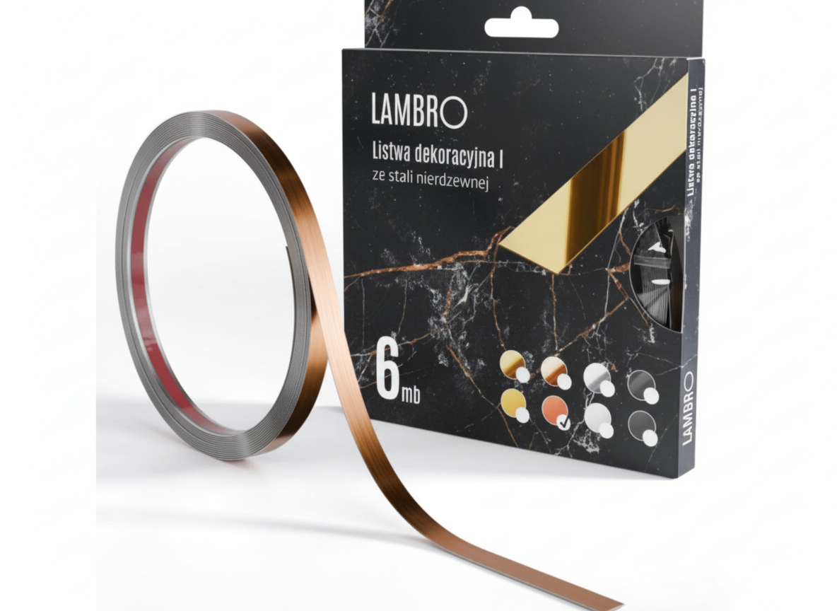 Samolepiaci kovový dekoračný pás plochý - medená matná 600 x 1 cm