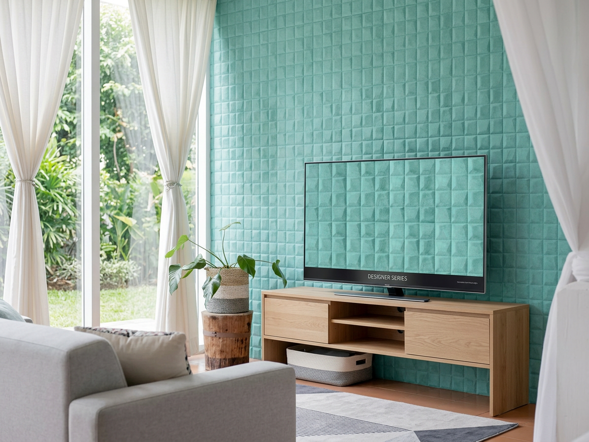 Samolepiaci zamatový 3D panel 69 x 140 cm VEL009 aquamarín
