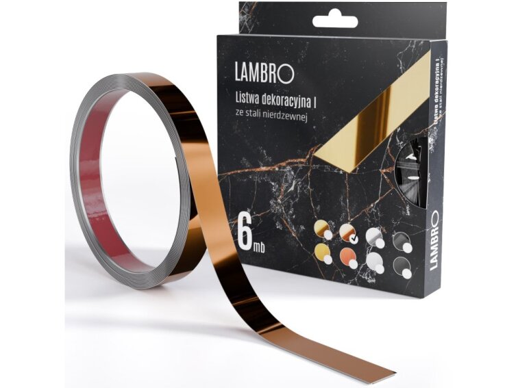 Samolepiaci kovový dekoračný pás plochý - medená lesklá 600 x 1 cm