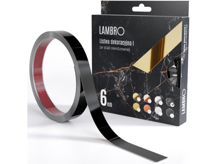 Samolepiaci kovový dekoračný pás plochý - čierna lesklá 600 x 2 cm