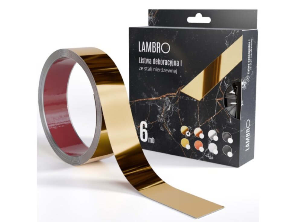 Samolepiaci kovový dekoračný pás plochý - zlatá lesklá 600 x 3,8 cm