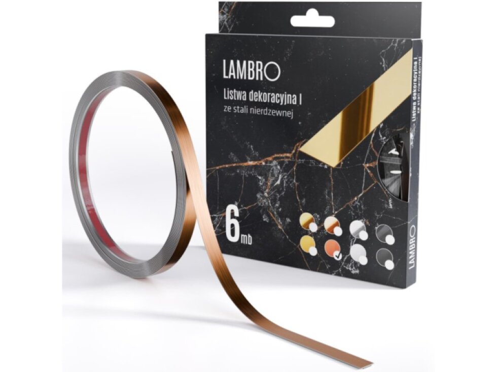 Samolepiaci kovový dekoračný pás plochý - medená matná 600 x 1 cm