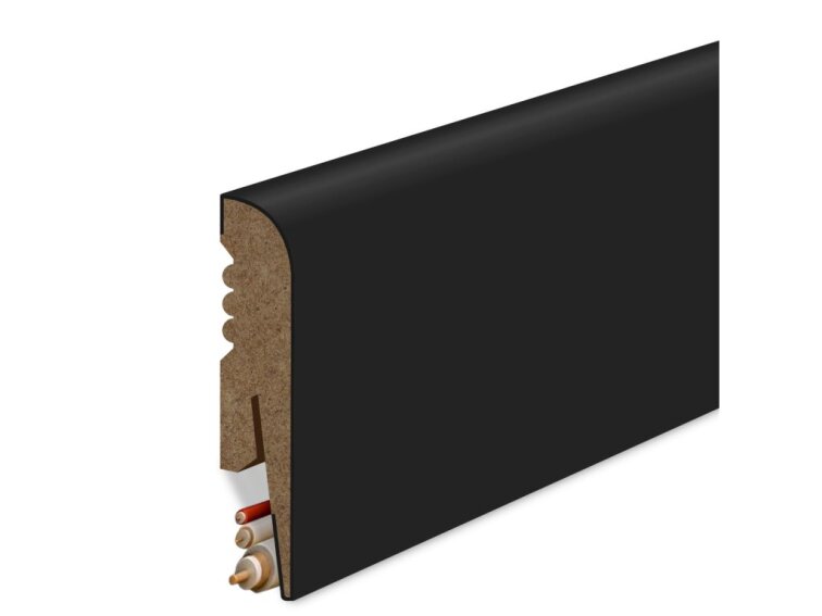 Podlahová lišta MDF hladká - čierna 8x1,6cm profil R8