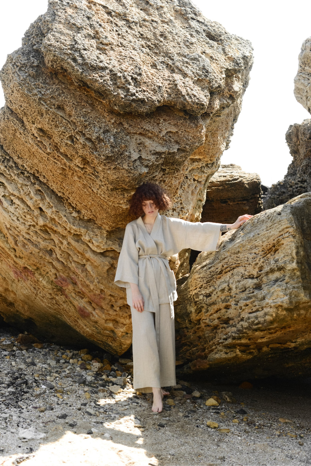 Ľanové kimono nohavice Monks Stone