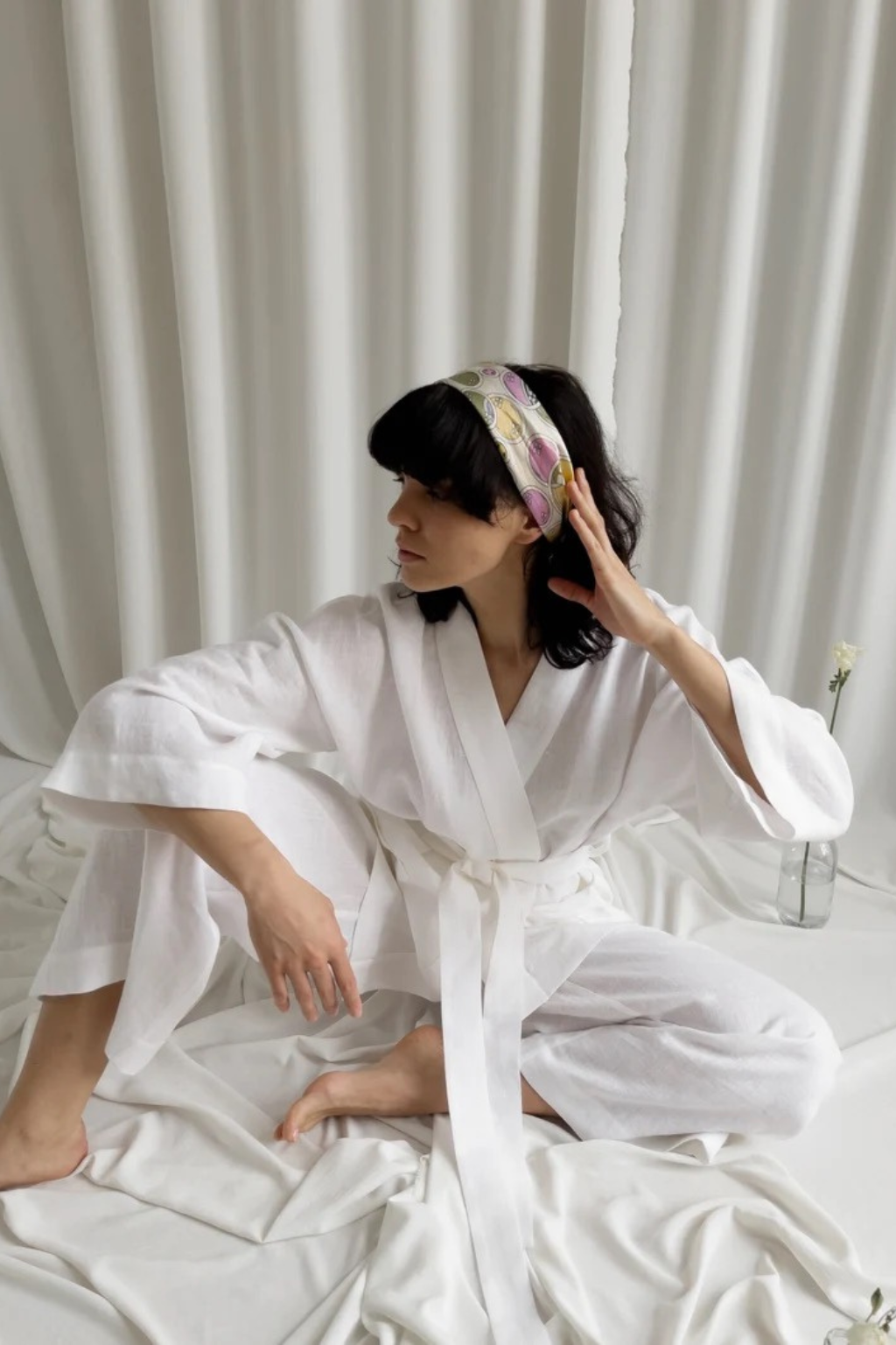 Ľanové kimono Monks White