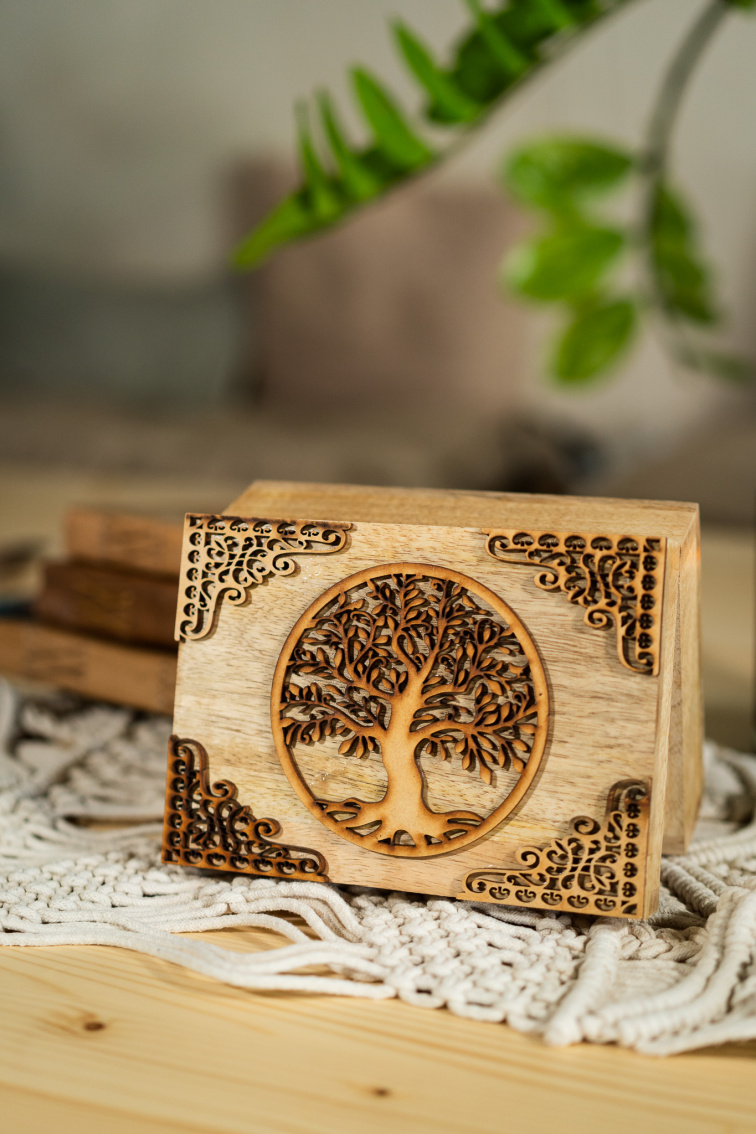 Tarot Box Strom Života z Mangového Dreva