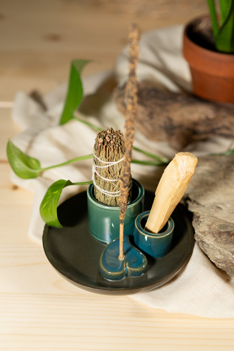 Keramická kadidelnica 3v1 petrol/hnedá