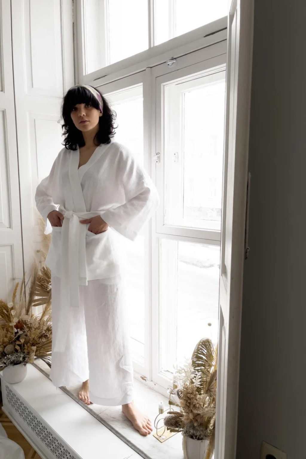 Ľanové kimono Monks Purple