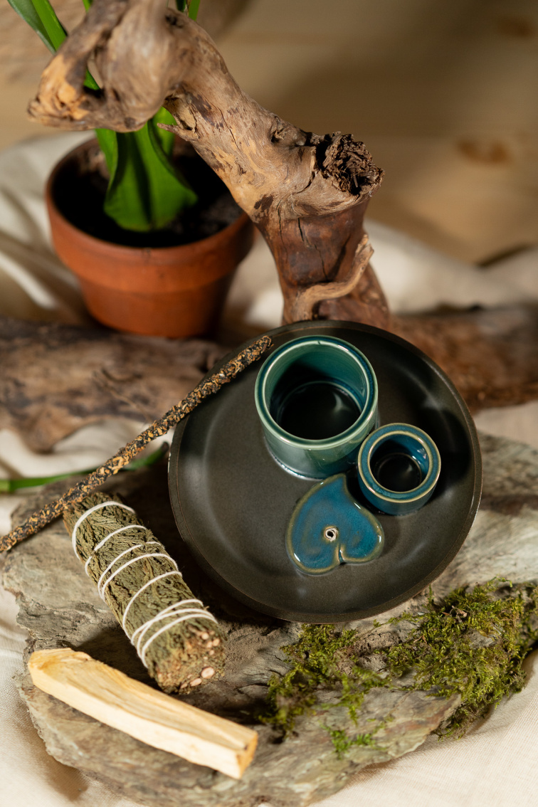 Keramická kadidelnica 3v1 petrol/hnedá