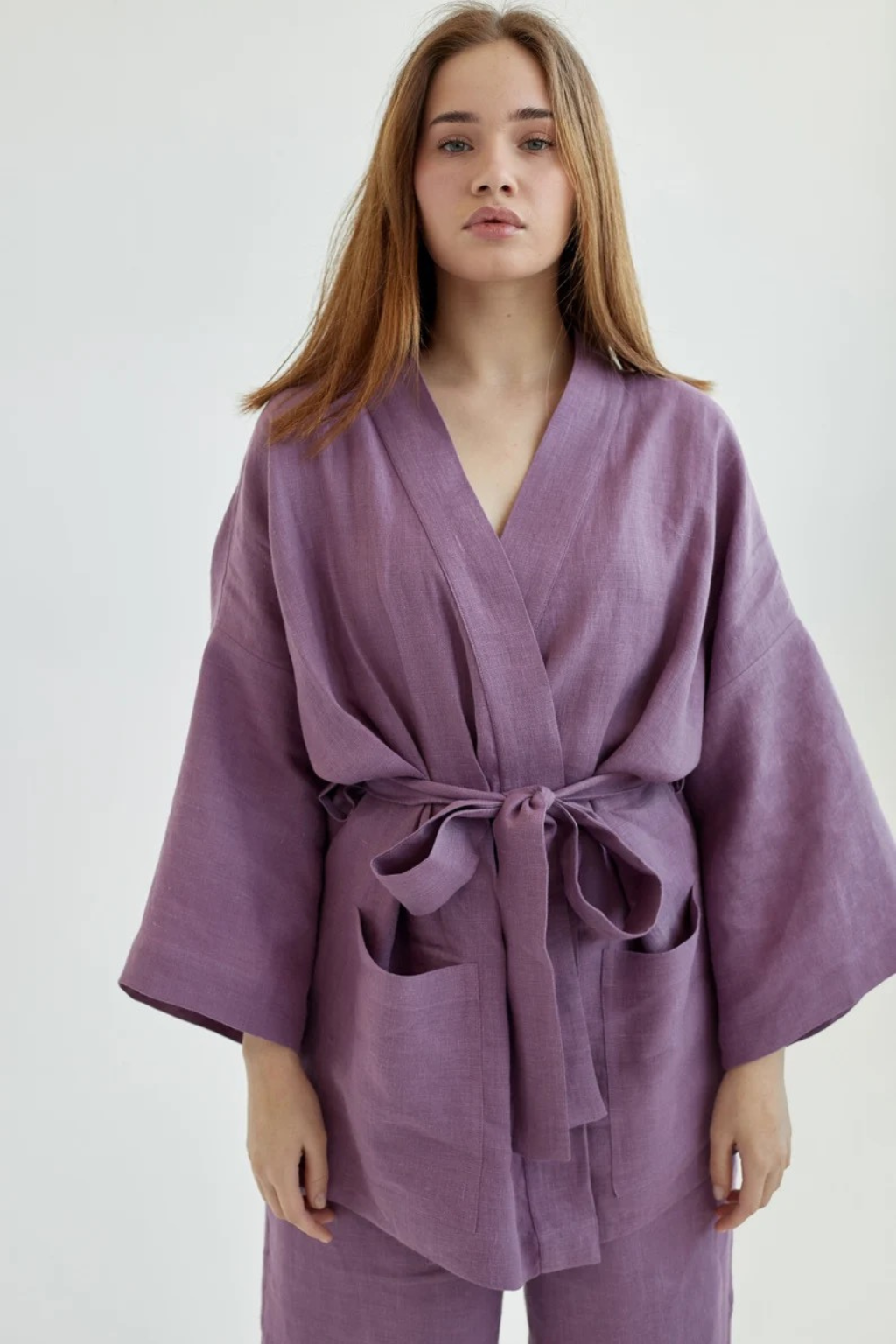 Ľanové kimono Monks Purple