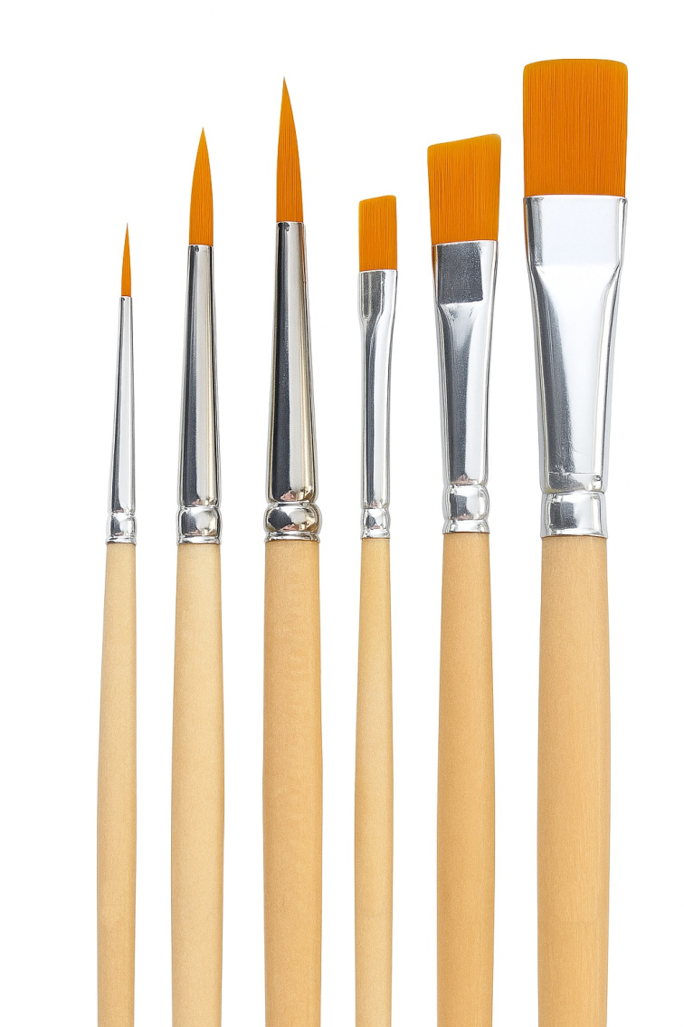 Sada syntetických kulatých a plochých štětců