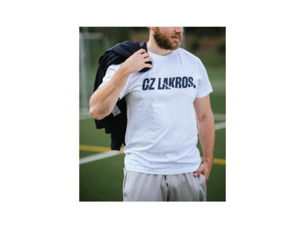 Basic tričko Unisex CZ Lakros bílé s modrým logem