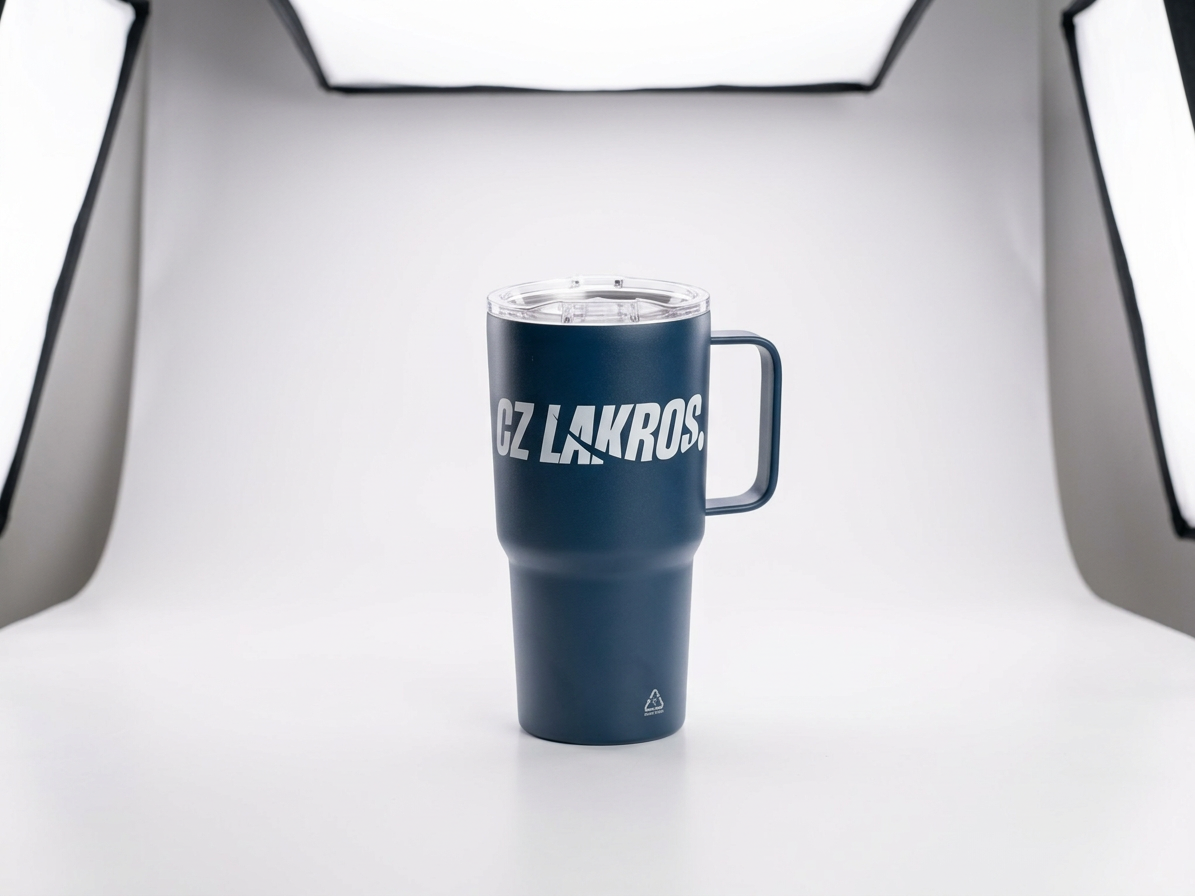 Malý termo hrnek CZ Lakros modrý s bílým logem