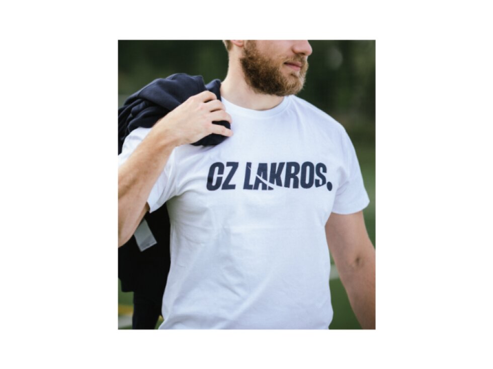 Basic tričko Unisex CZ Lakros bílé s modrým logem