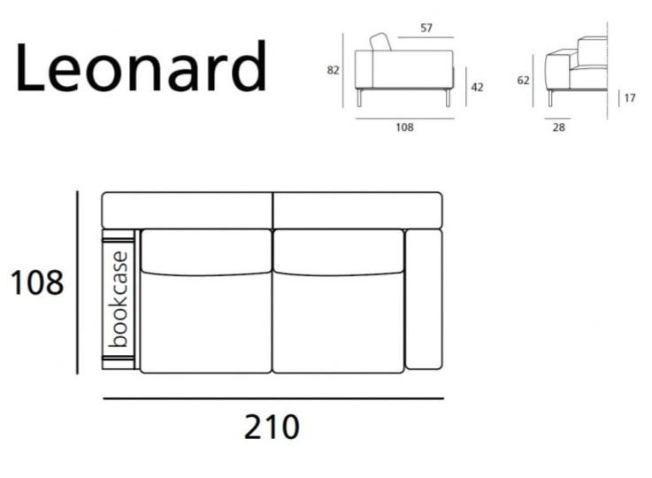Modulární pohovka Leonard s knihovnou, 210 cm